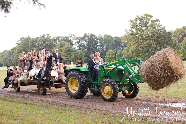 Bridal Party on a tractor