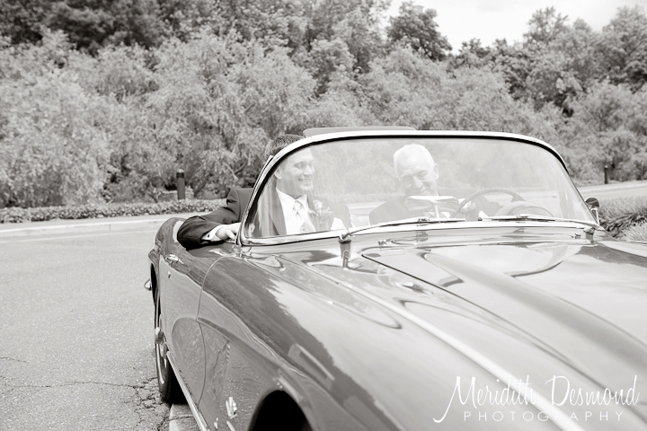 Father and Son in a Red Corvette on his wedding day