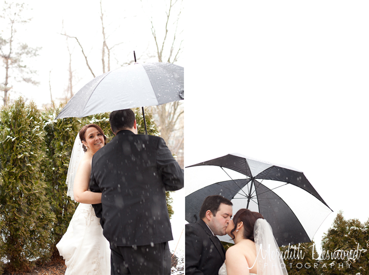 Bride and Groom with Umbrella in a Winter Wedding